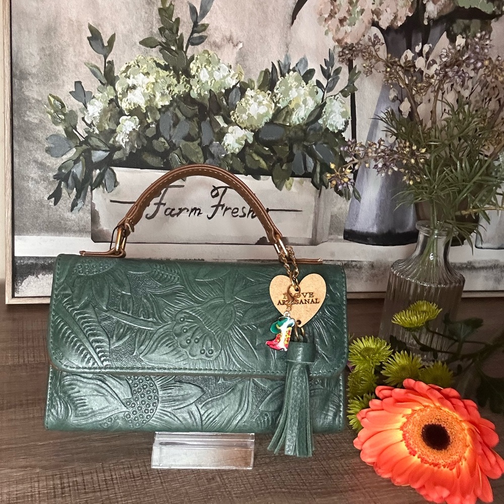 Artisanal Green Embossed Crossbody Bag
